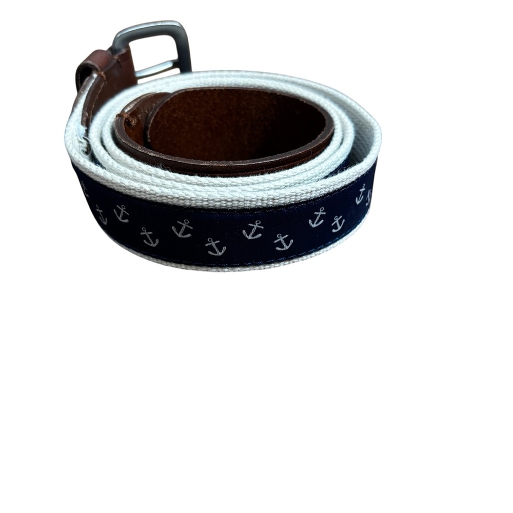 J. Crew nautical anchor belt. Navy Blue,White. Silver hardware. Leather Men’s 40
